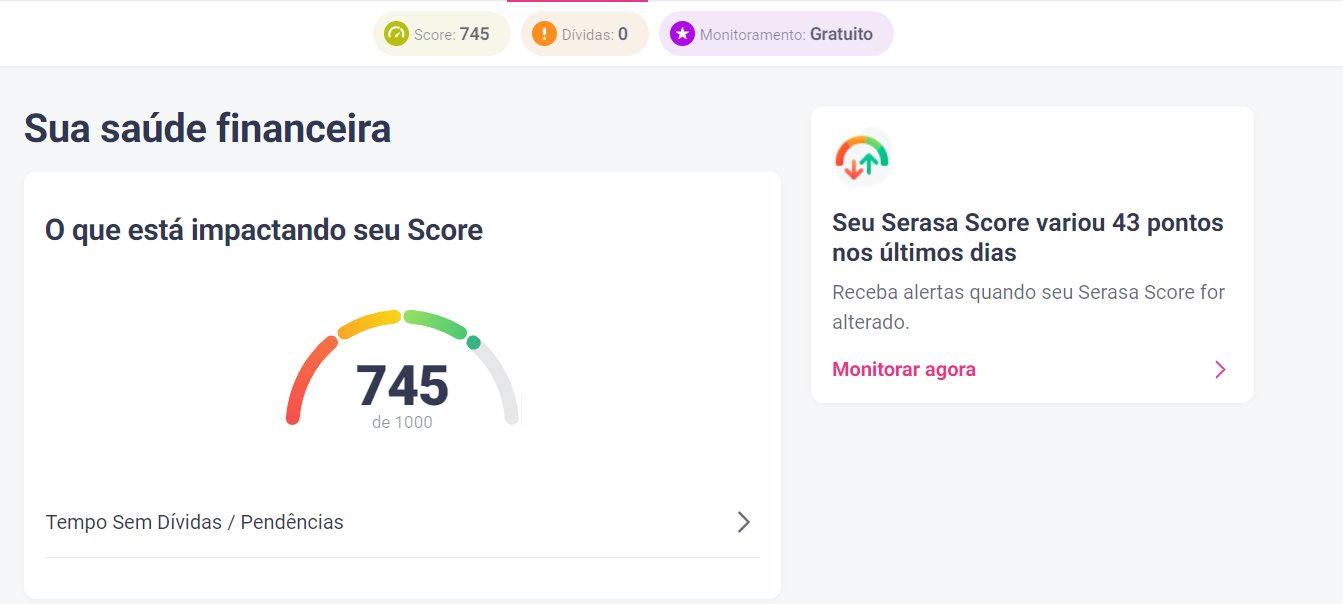 Print do score no Serasa